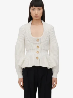 Cheap Alexander McQueen Women's Peplum Cardigan in Ivory
