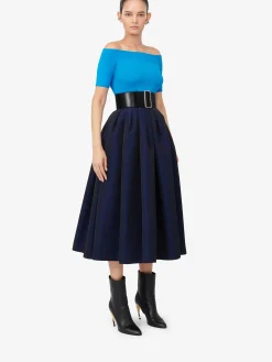 Shop Alexander McQueen Women's Pleated Midi Skirt in Electric Navy