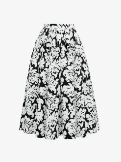 Clearance Alexander McQueen Women's Pleated Midi Skirt in Black/Ivory