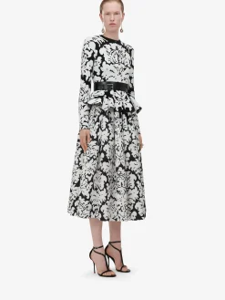 Clearance Alexander McQueen Women's Pleated Midi Skirt in Black/Ivory