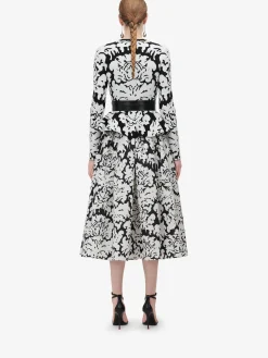 Clearance Alexander McQueen Women's Pleated Midi Skirt in Black/Ivory
