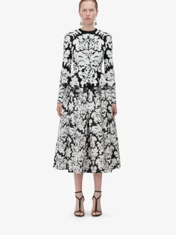 Clearance Alexander McQueen Women's Pleated Midi Skirt in Black/Ivory