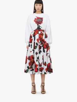 Shop Alexander McQueen Women's Pleated Midi Skirt in Optic White