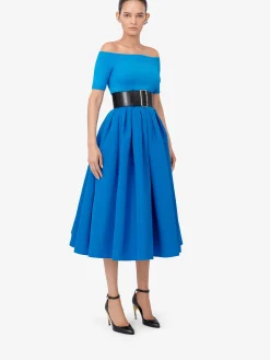 Best Sale Alexander McQueen Women's Pleated Midi Skirt in Lapis Blue