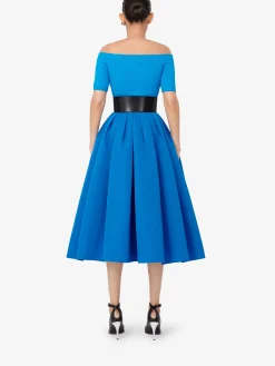 Best Sale Alexander McQueen Women's Pleated Midi Skirt in Lapis Blue
