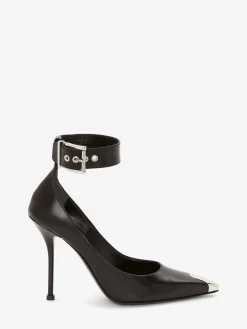 Outlet Alexander McQueen Women's Punk Ankle Strap Pump in BLACK/SILVER