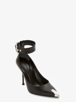 Outlet Alexander McQueen Women's Punk Ankle Strap Pump in BLACK/SILVER
