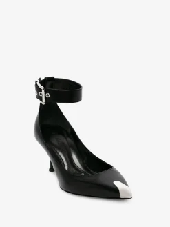 Online Alexander McQueen Women's Punk Ankle Strap Pump in BLACK/SILVER