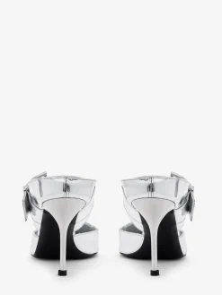 Outlet Alexander McQueen Women's Punk Buckle Mule in Silver