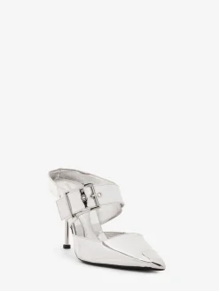 Outlet Alexander McQueen Women's Punk Buckle Mule in Silver