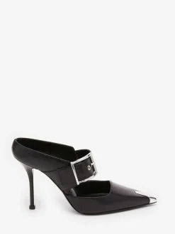Hot Alexander McQueen Women's Punk Buckle Mule in Black/Silver