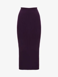 Sale Alexander McQueen Women's Ribbed Pencil Skirt in Night Shade