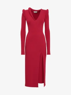 Discount Alexander McQueen Women's Ribbed-knit Midi Dress in Welsh Red