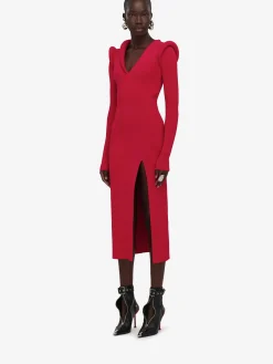 Discount Alexander McQueen Women's Ribbed-knit Midi Dress in Welsh Red