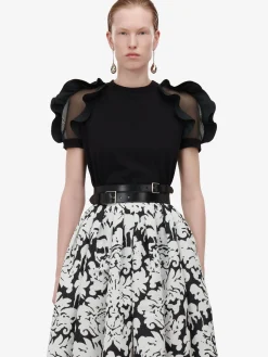 Best Sale Alexander McQueen Women's Ruffle Detail T-shirt in Black