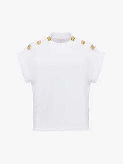 Best Alexander McQueen Women's Seal Button T-shirt in White