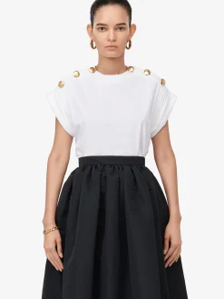 Best Alexander McQueen Women's Seal Button T-shirt in White