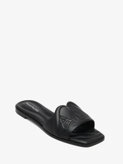 Sale Alexander McQueen Women's Seal Flat Slide Sandal in Black