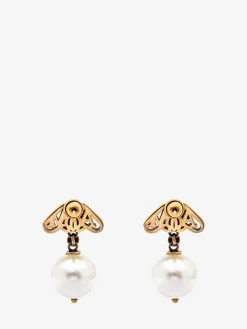 Shop Alexander McQueen Women's Seal Logo Pearl Earrings in Gold