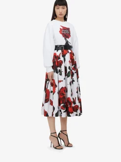Fashion Alexander McQueen Women's Shadow Rose Cocoon Sleeve Sweatshirt in White