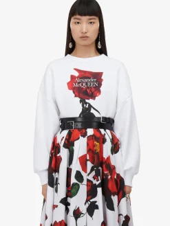 Fashion Alexander McQueen Women's Shadow Rose Cocoon Sleeve Sweatshirt in White
