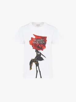 Discount Alexander McQueen Women's Shadow Rose Fitted T-shirt in White