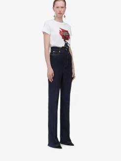 Discount Alexander McQueen Women's Shadow Rose Fitted T-shirt in White