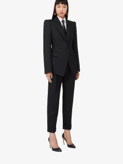 Cheap Alexander McQueen Women's Sharp Peplum Single-breasted Jacket in Dark Grey Melange