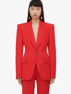 Cheap Alexander McQueen Women's Single-breasted Jacket in Lust Red