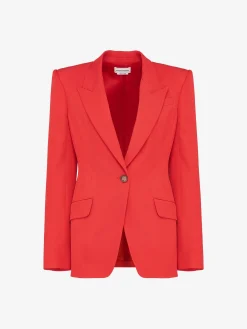 Cheap Alexander McQueen Women's Single-breasted Jacket in Lust Red