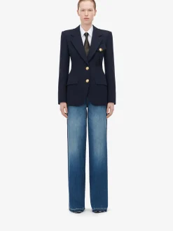 Store Alexander McQueen Women's Single-breasted Military Jacket in Navy