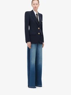 Store Alexander McQueen Women's Single-breasted Military Jacket in Navy