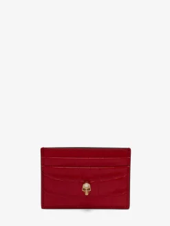 Store Alexander McQueen Women's Skull Card Holder in Oxblood