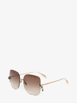 Online Alexander McQueen Women's Skull Pendant Jewelled Sunglasses in Antique Gold