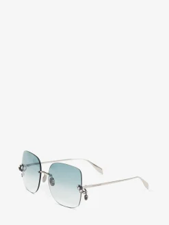 Discount Alexander McQueen Women's Skull Pendant Jewelled Sunglasses in Antique Silver