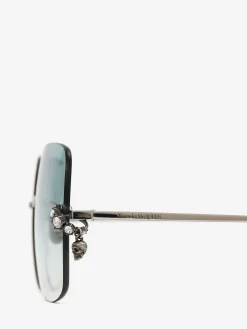 Discount Alexander McQueen Women's Skull Pendant Jewelled Sunglasses in Antique Silver