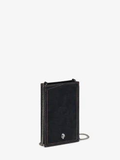 Outlet Alexander McQueen Women's Skull Phone Case With Chain in Denim
