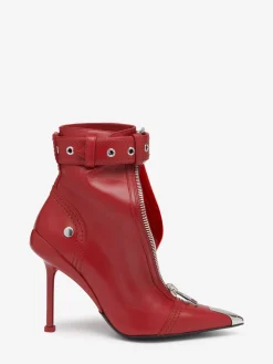 Outlet Alexander McQueen Women's Slash Biker Boot in Blood Red/Silver