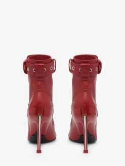 Outlet Alexander McQueen Women's Slash Biker Boot in Blood Red/Silver