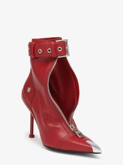 Outlet Alexander McQueen Women's Slash Biker Boot in Blood Red/Silver