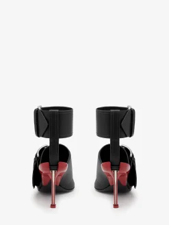 Store Alexander McQueen Women's Slash Buckle Sandal in Black/Silver/Blood Red