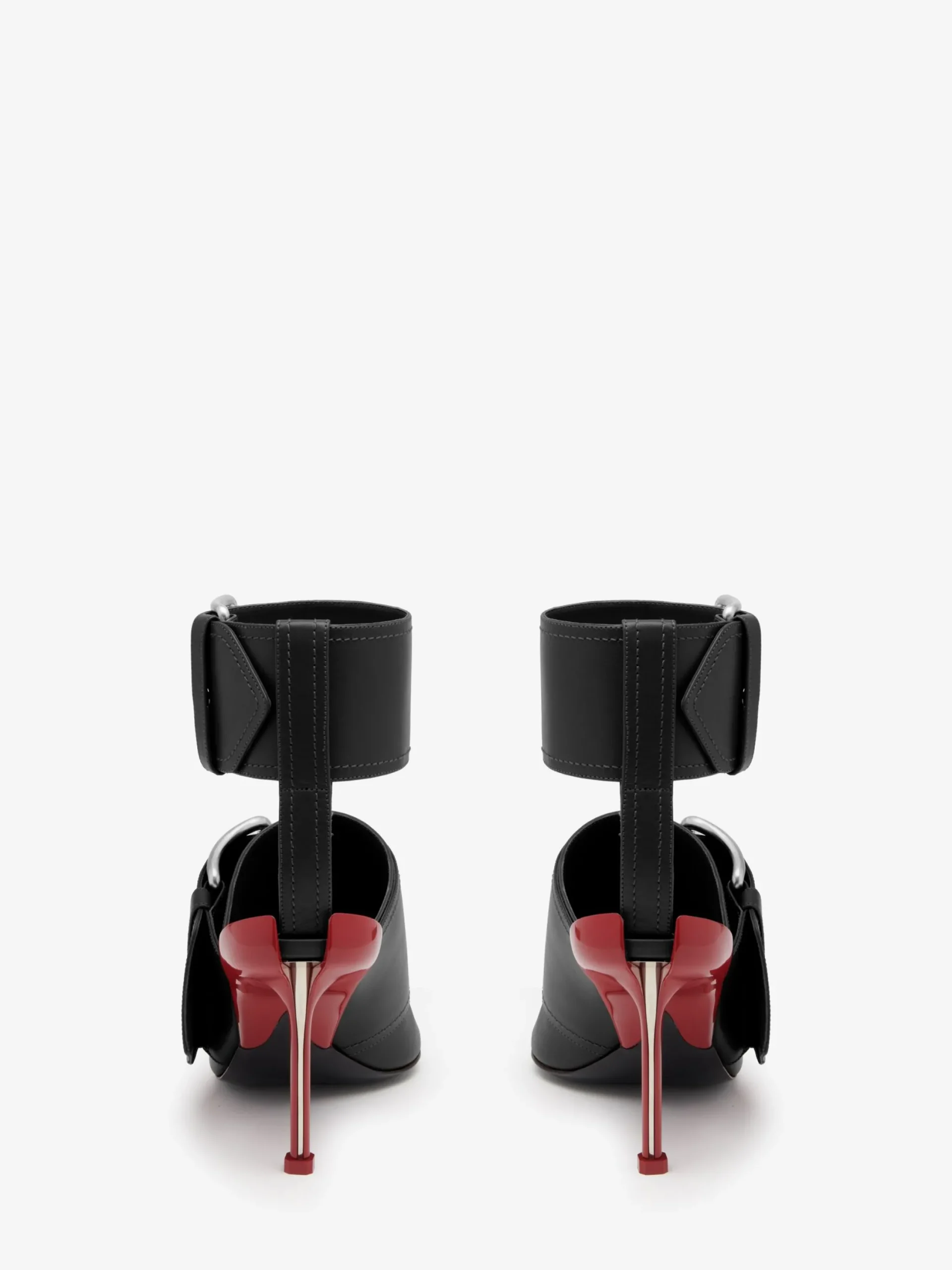 Store Alexander McQueen Women's Slash Buckle Sandal in Black/Silver/Blood Red