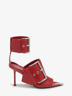 Best Alexander McQueen Women's Slash Buckle Sandal in Blood Red/Silver