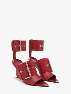 Best Alexander McQueen Women's Slash Buckle Sandal in Blood Red/Silver