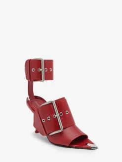 Best Alexander McQueen Women's Slash Buckle Sandal in Blood Red/Silver