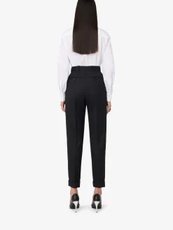Cheap Alexander McQueen Women's Slim Peg Trousers in Dark Grey Melange