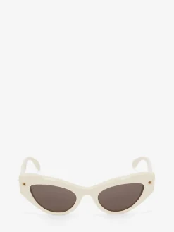 Sale Alexander McQueen Women's Spike Studs Cat-eye Sunglasses in Ivory