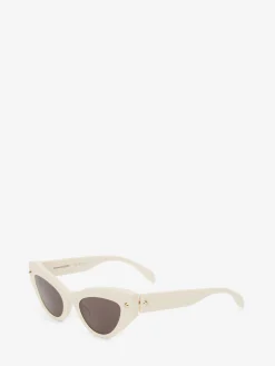 Sale Alexander McQueen Women's Spike Studs Cat-eye Sunglasses in Ivory
