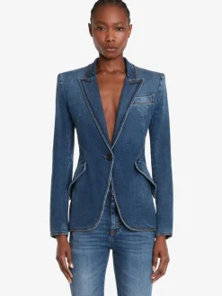 Flash Sale Alexander McQueen Women's Stretch Denim Jacket in Washed Blue