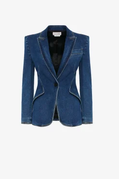 Flash Sale Alexander McQueen Women's Stretch Denim Jacket in Washed Blue